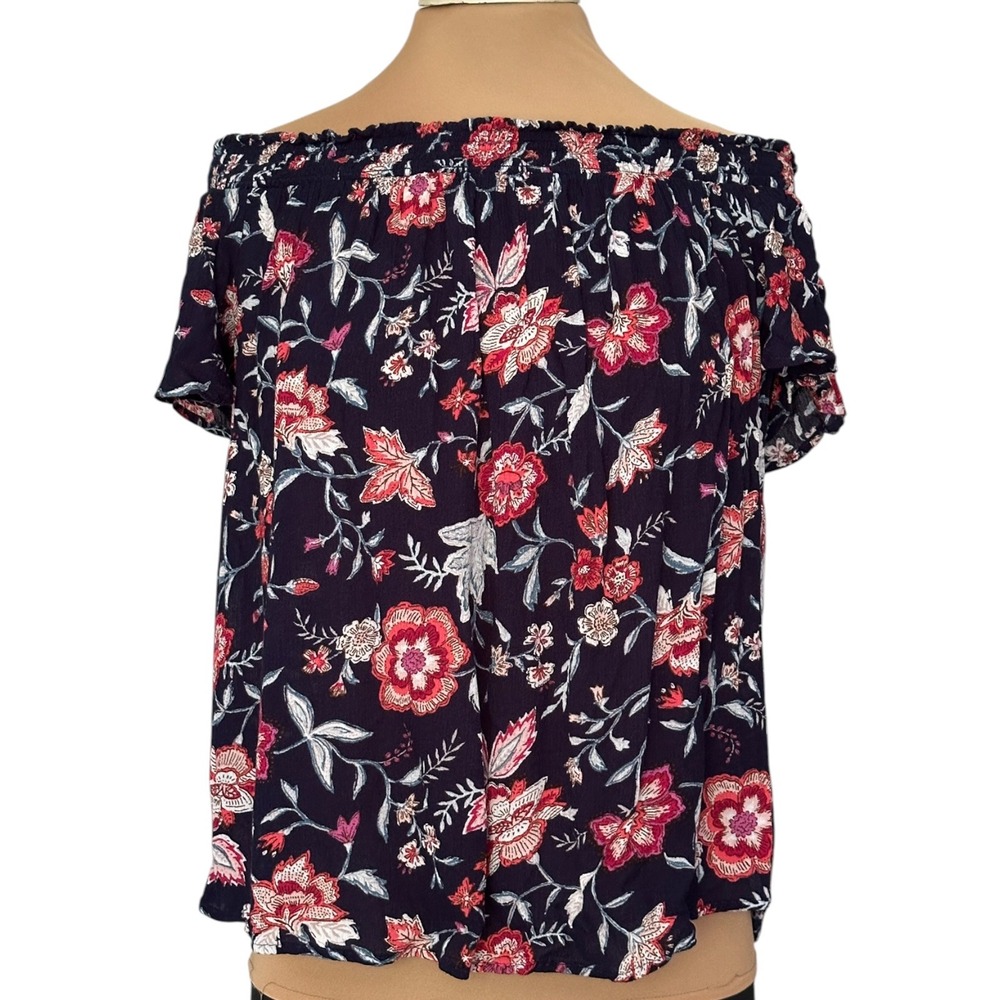 Old Navy Off The Shoulder Top Women Medium Navy Blue Floral Boho Flutter Sleeve